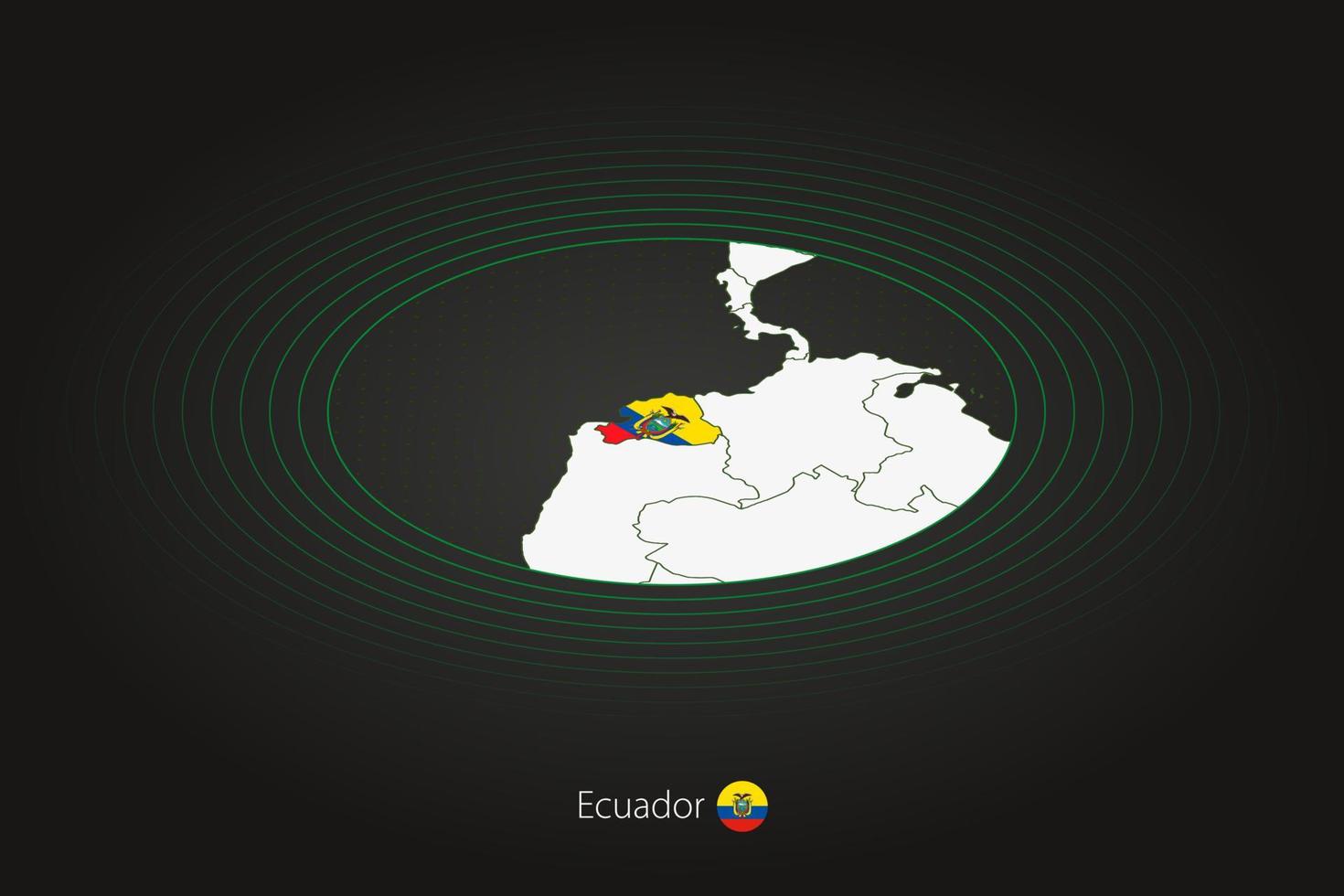 Ecuador map in dark color, oval map with neighboring countries. vector