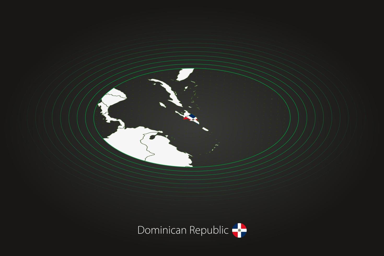 Dominican Republic map in dark color, oval map with neighboring countries. vector