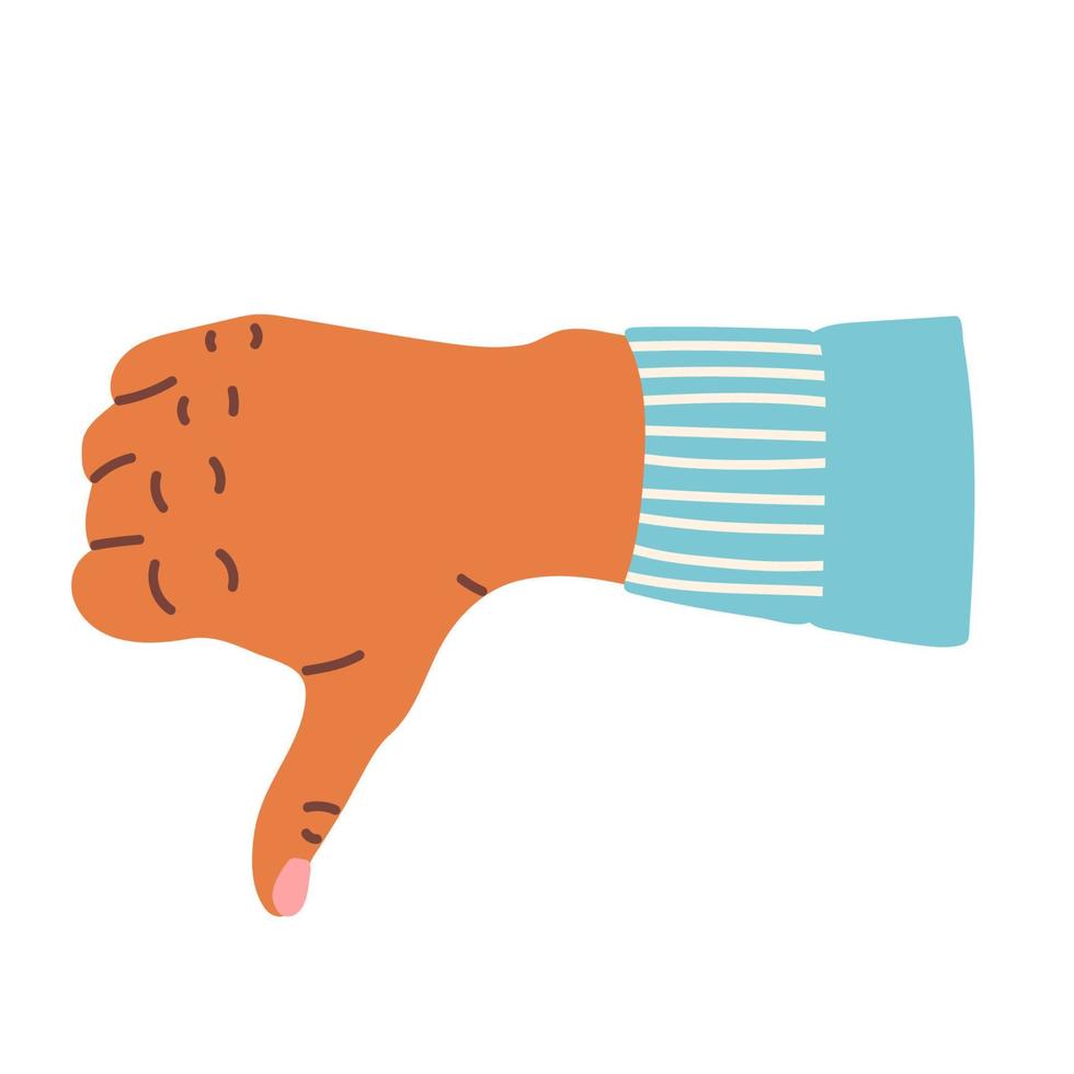 Hand with thumb down. dislike gesture, bad feedback. Flat cartoon vector illustration isolated on white