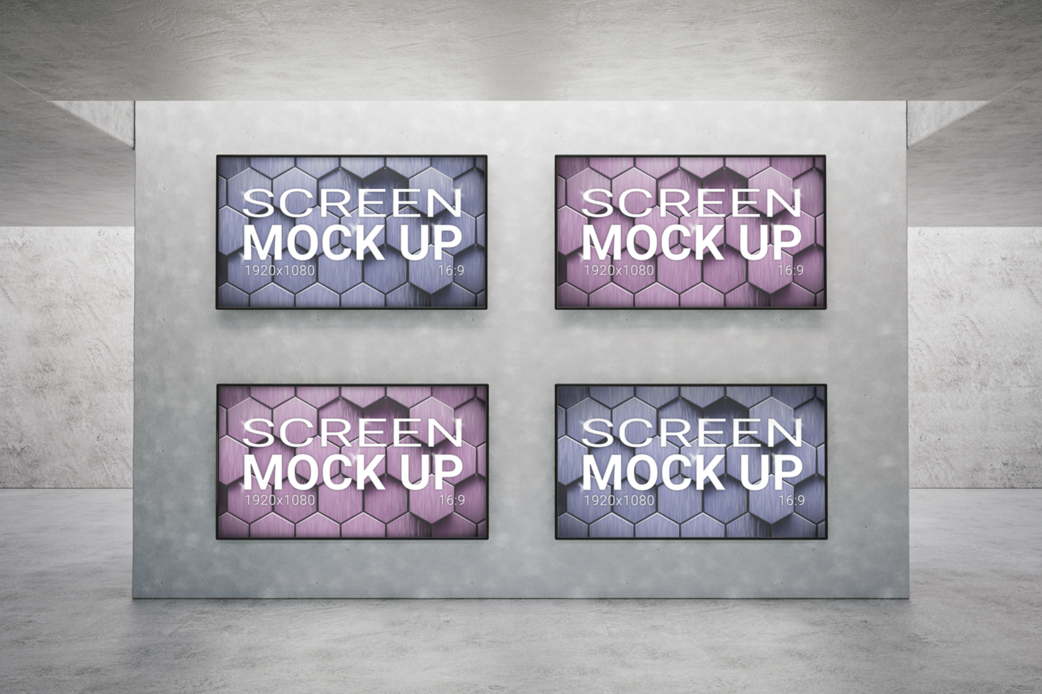 3d illustration. Mockup of a set of four blank advertising posters or screens at outdoor. Ad and promotion concept psd