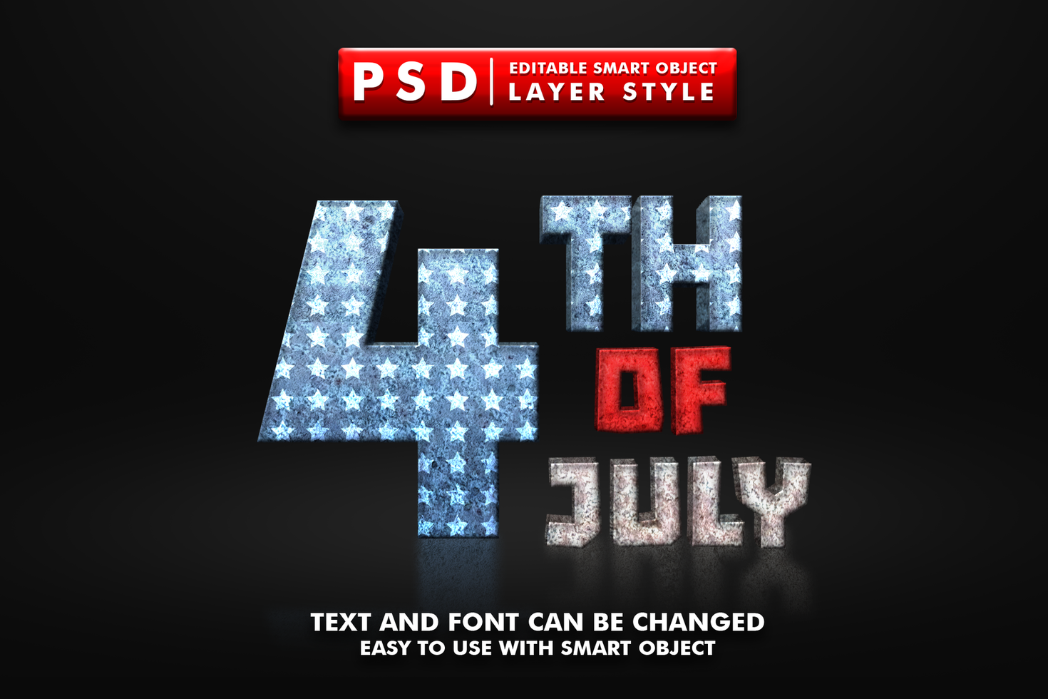 4th of july 3d text effect premium psd
