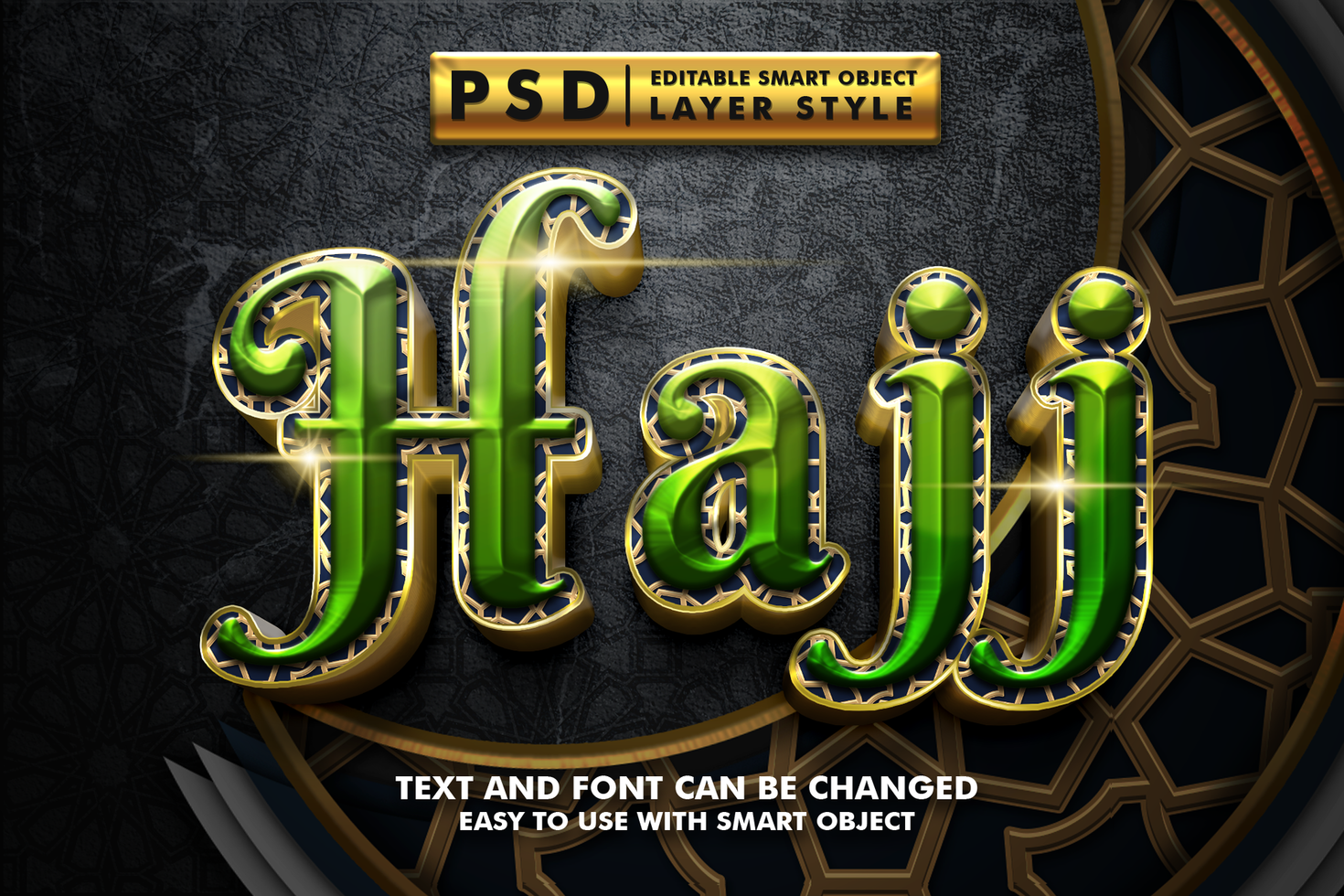 hajj 3d text effect with golden effect premium psd