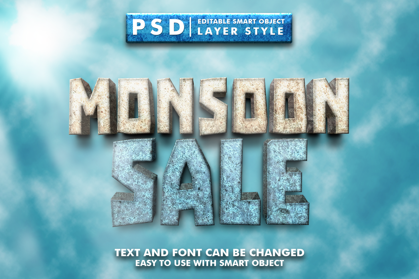 monsoon sale 3d text effect premium psd