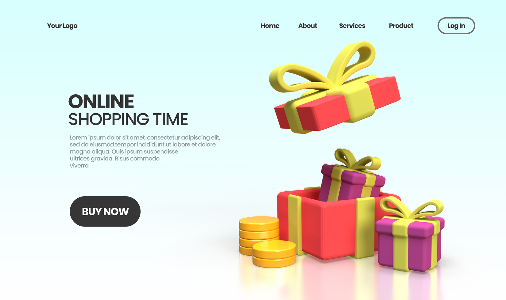 open gift surprise boxes illustration Landing page template for business idea concept background psd