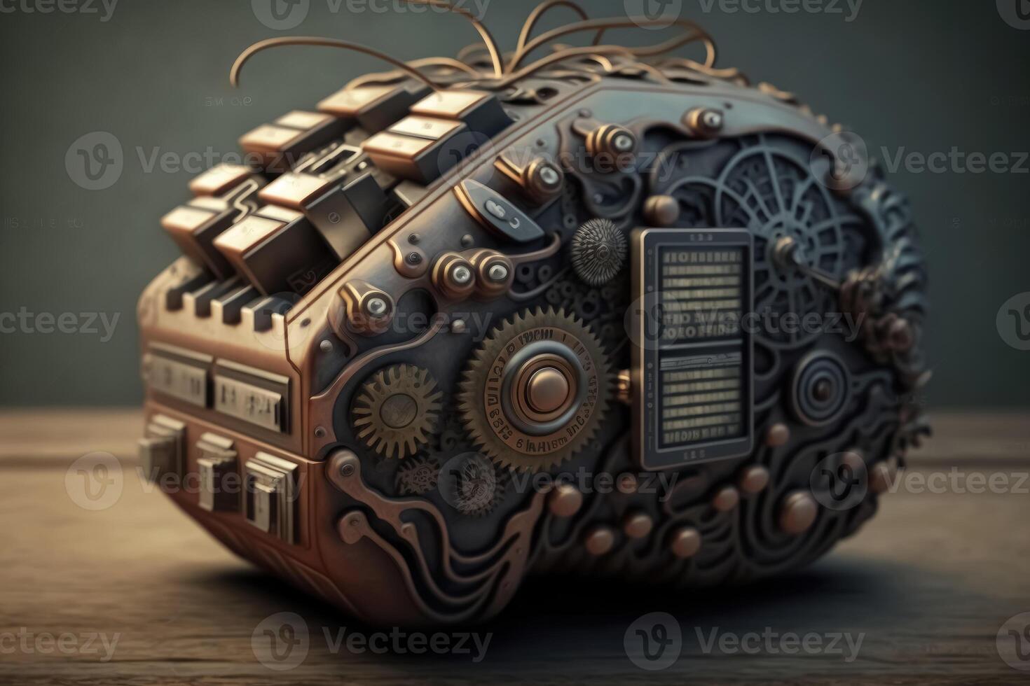 A brain that calculates artificial intelligence - steampunk look created with technology. photo