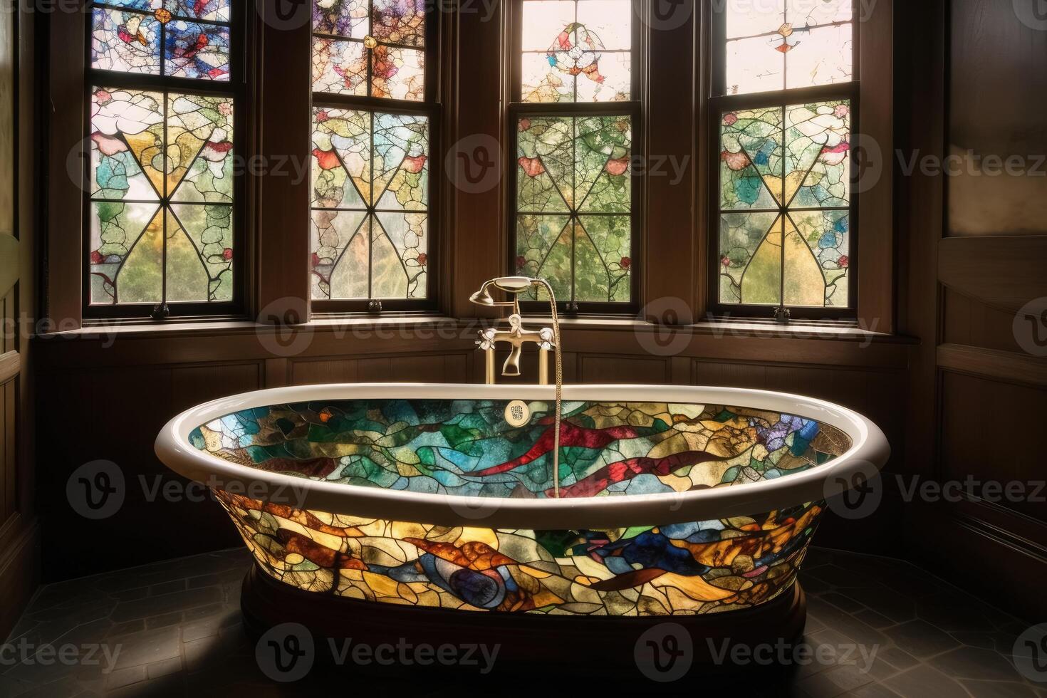 A stained glass bathtub created with technology. photo