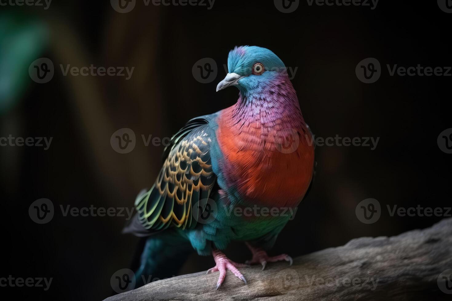 A dove thinking it is a colorful parrot created with technology. photo