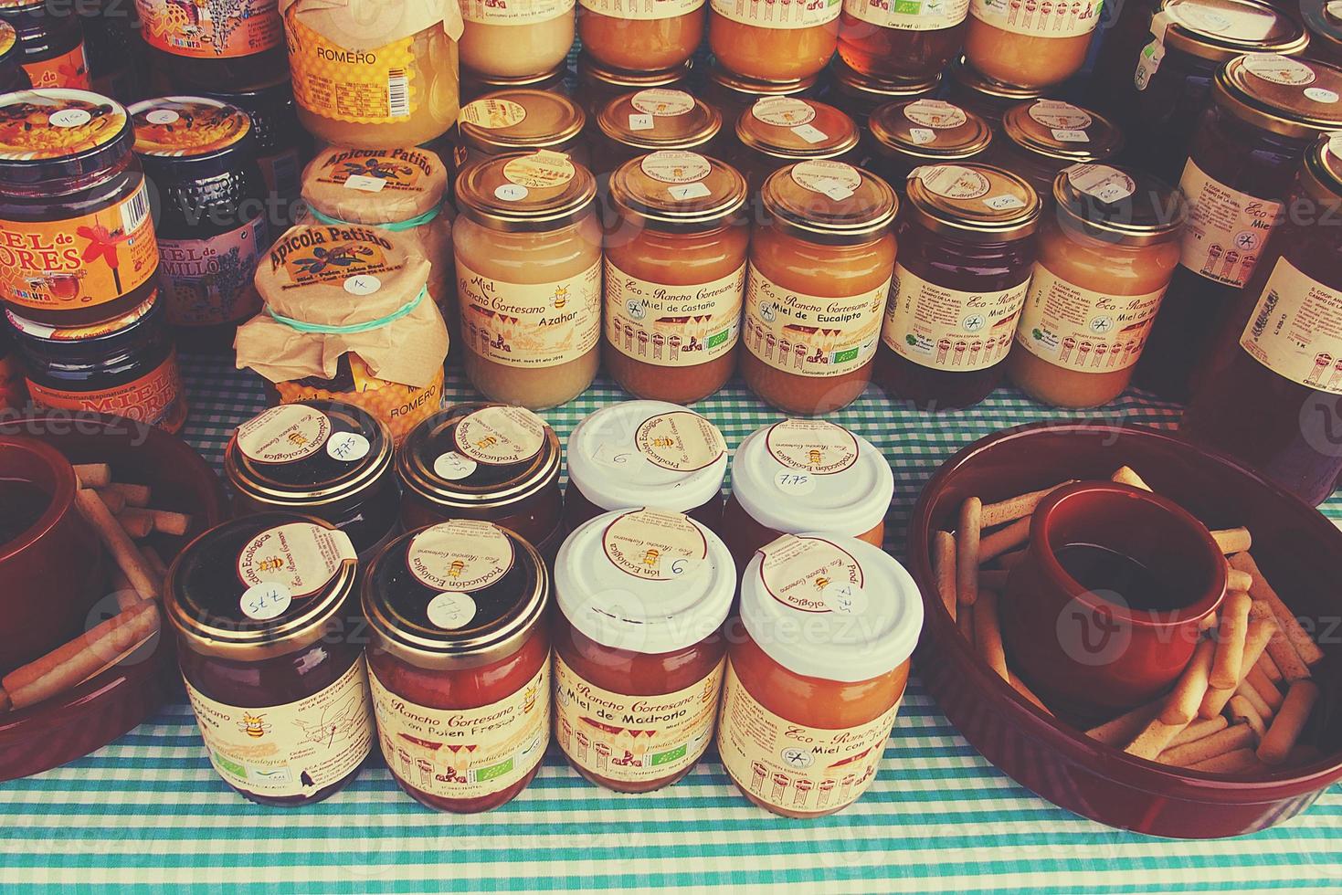 original homemade healthy regional preserves and food at the market on the Spanish Canary Island of Lanzarote photo