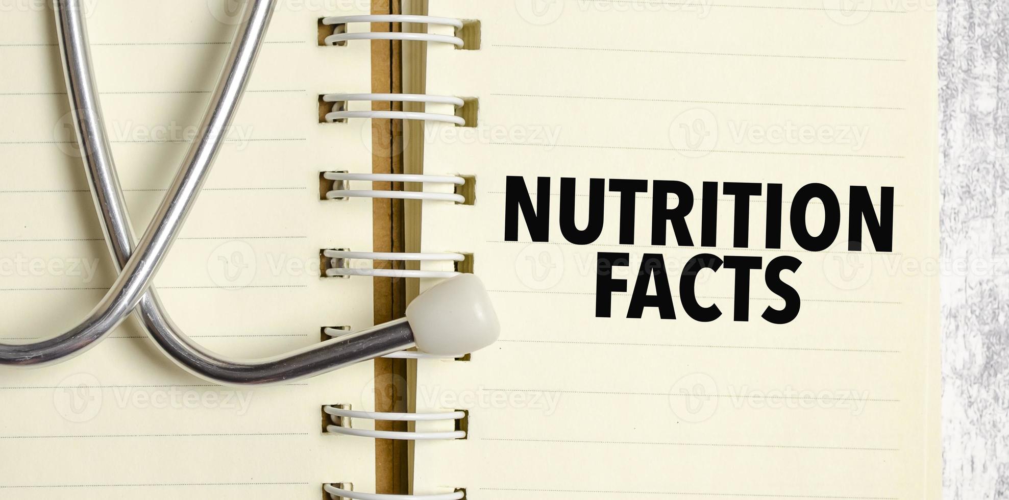 nutrition facts words on yellow notebook photo