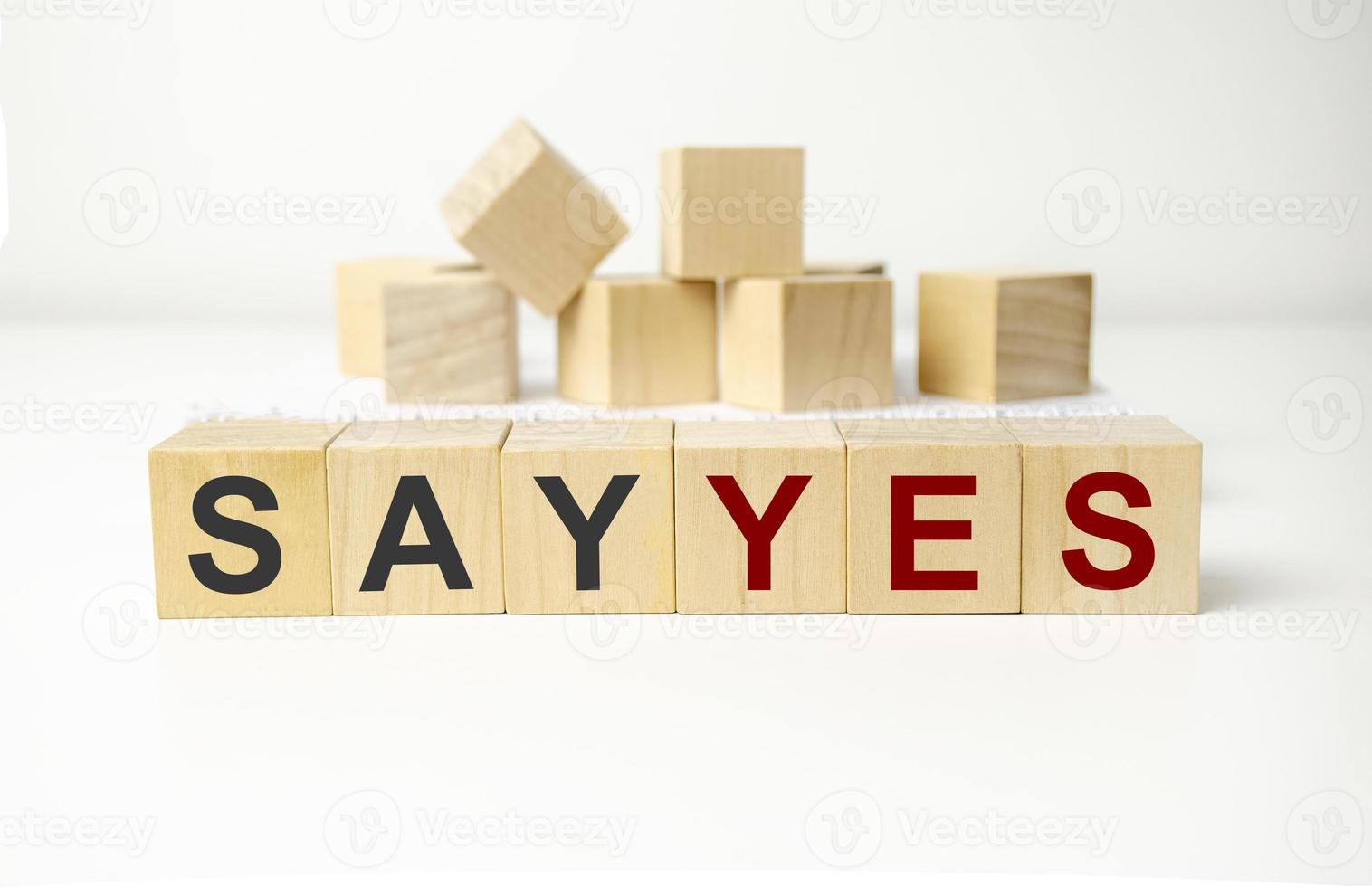 say yes word made with building blocks photo