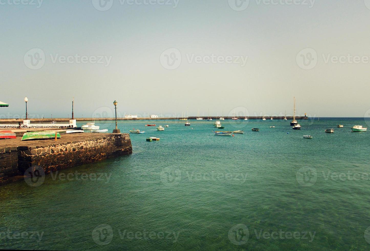 seaside landscape from the capital of the Canary Island Lanzarote Arrecife in Spain on a sunny warm summer day photo