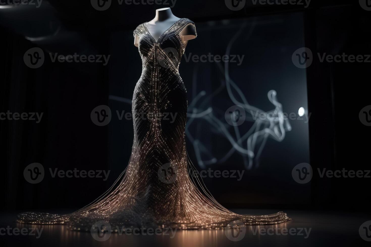 A new design of an elegant evening dress made only of metal wire created with technology. photo