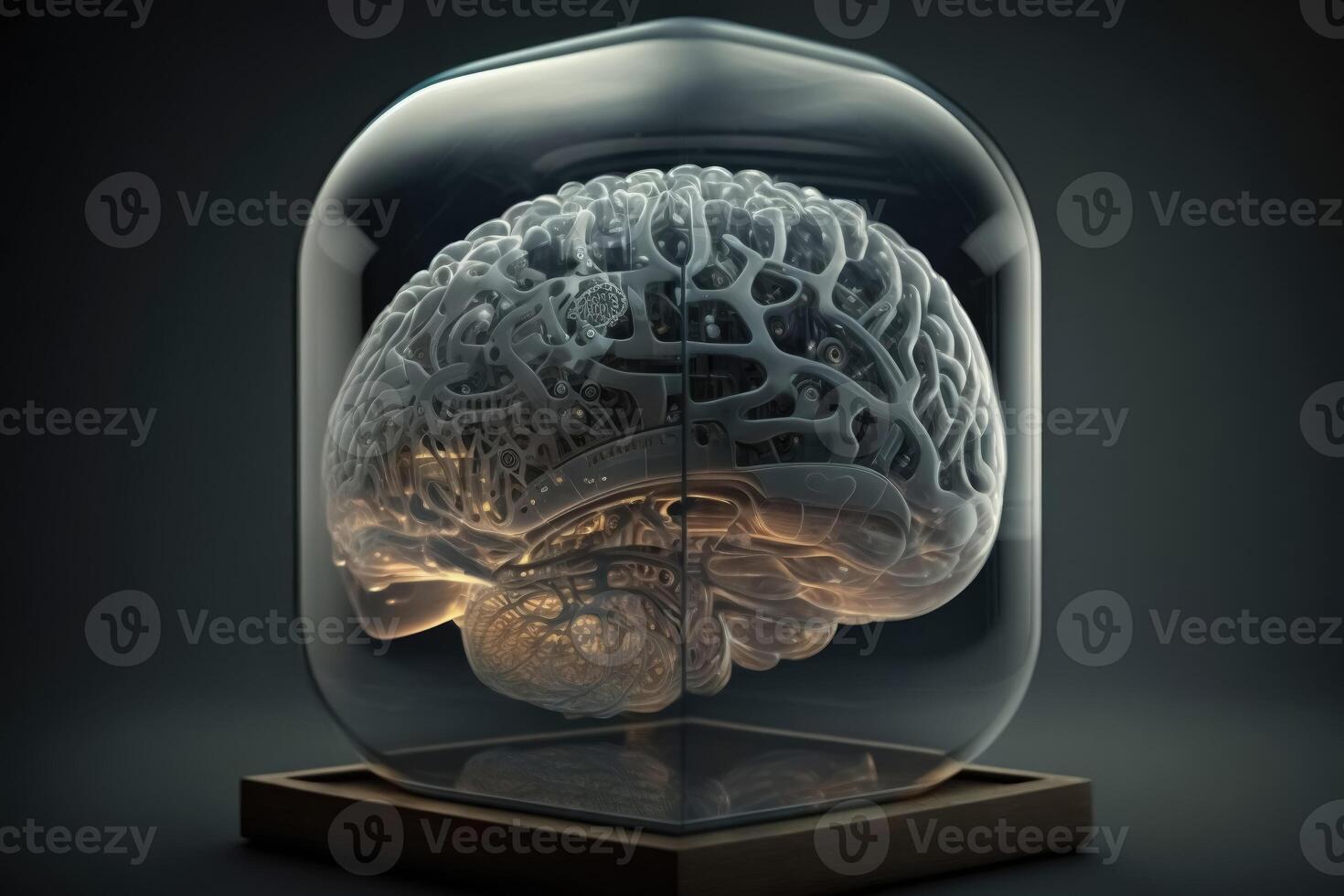 A transparent brain that calculates artificial intelligence created with technology. photo