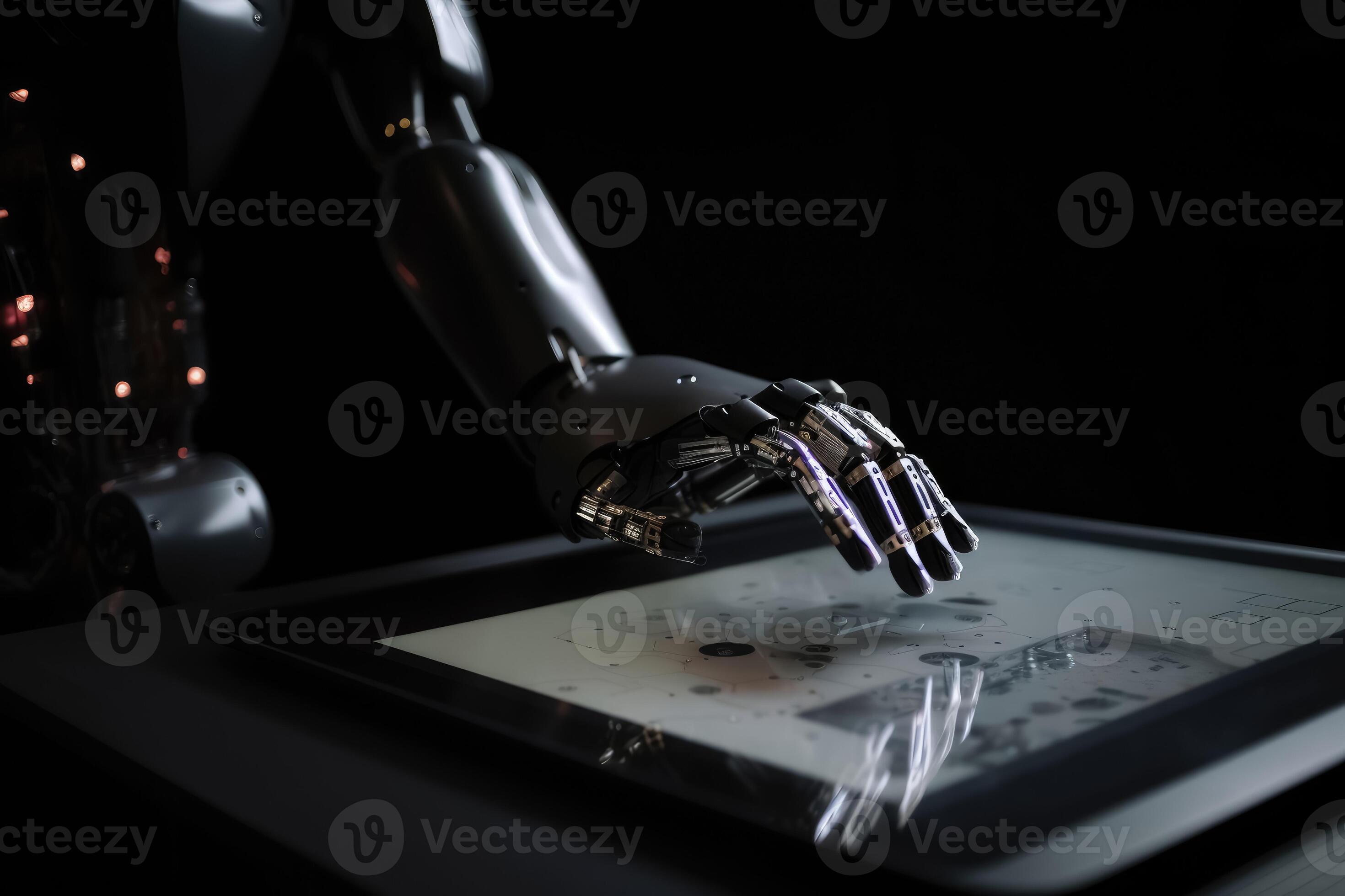 The hand of an ai robot working on a tablet created with technology ... Circuit Diagram