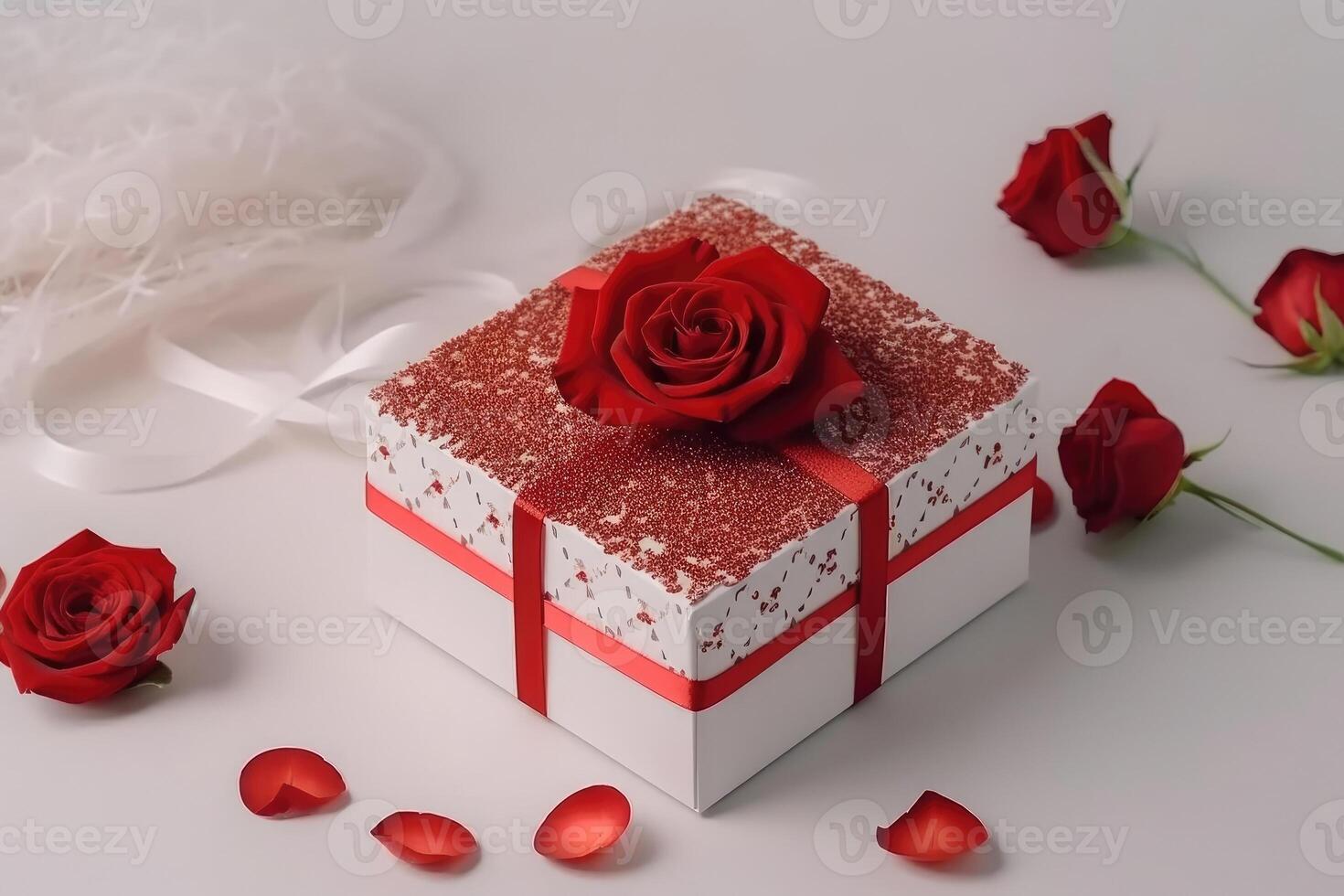 A beautiful valentine present box on a light background created with technology. photo