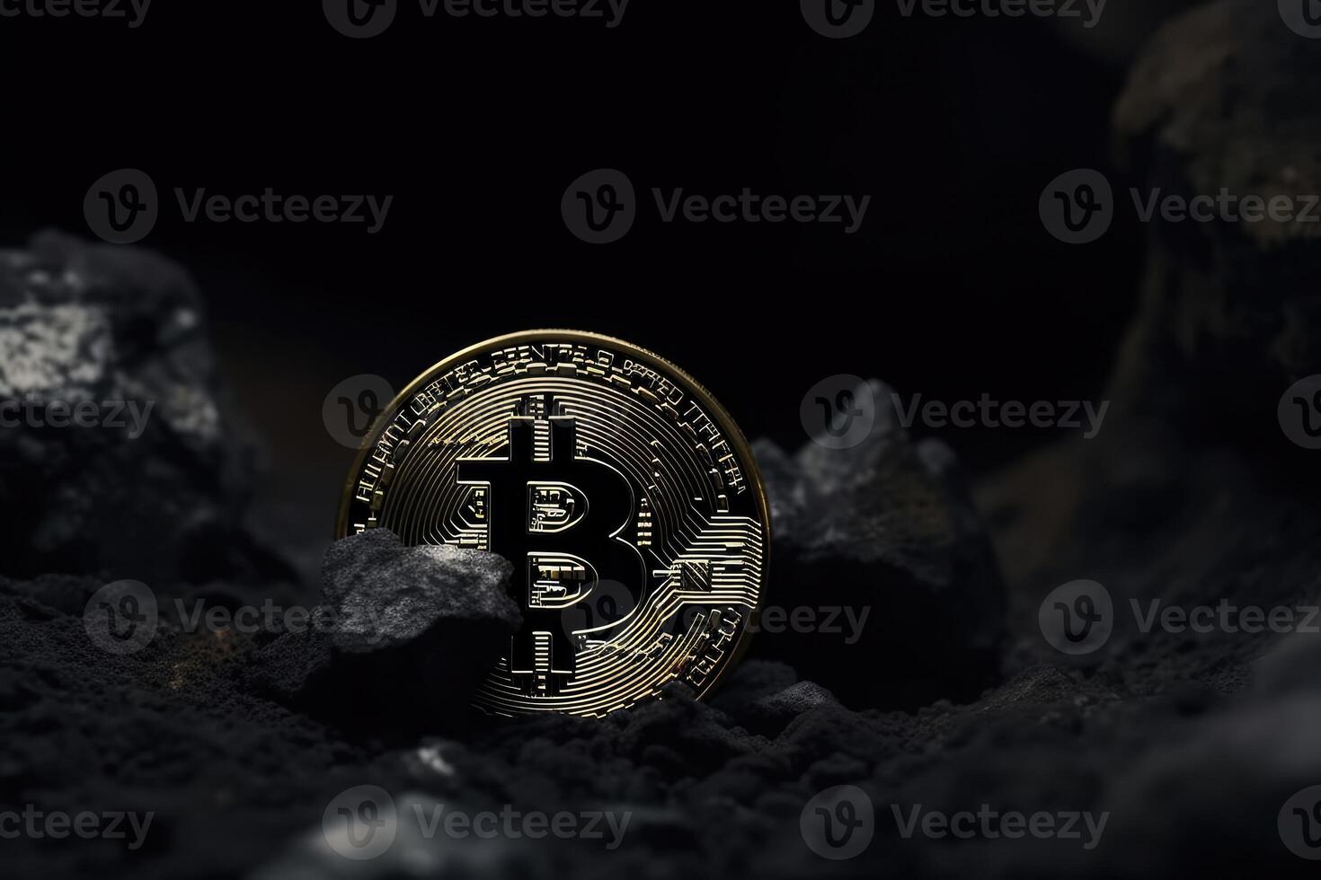 Bitcoin crypto currency mined directly from ore created with technology. photo