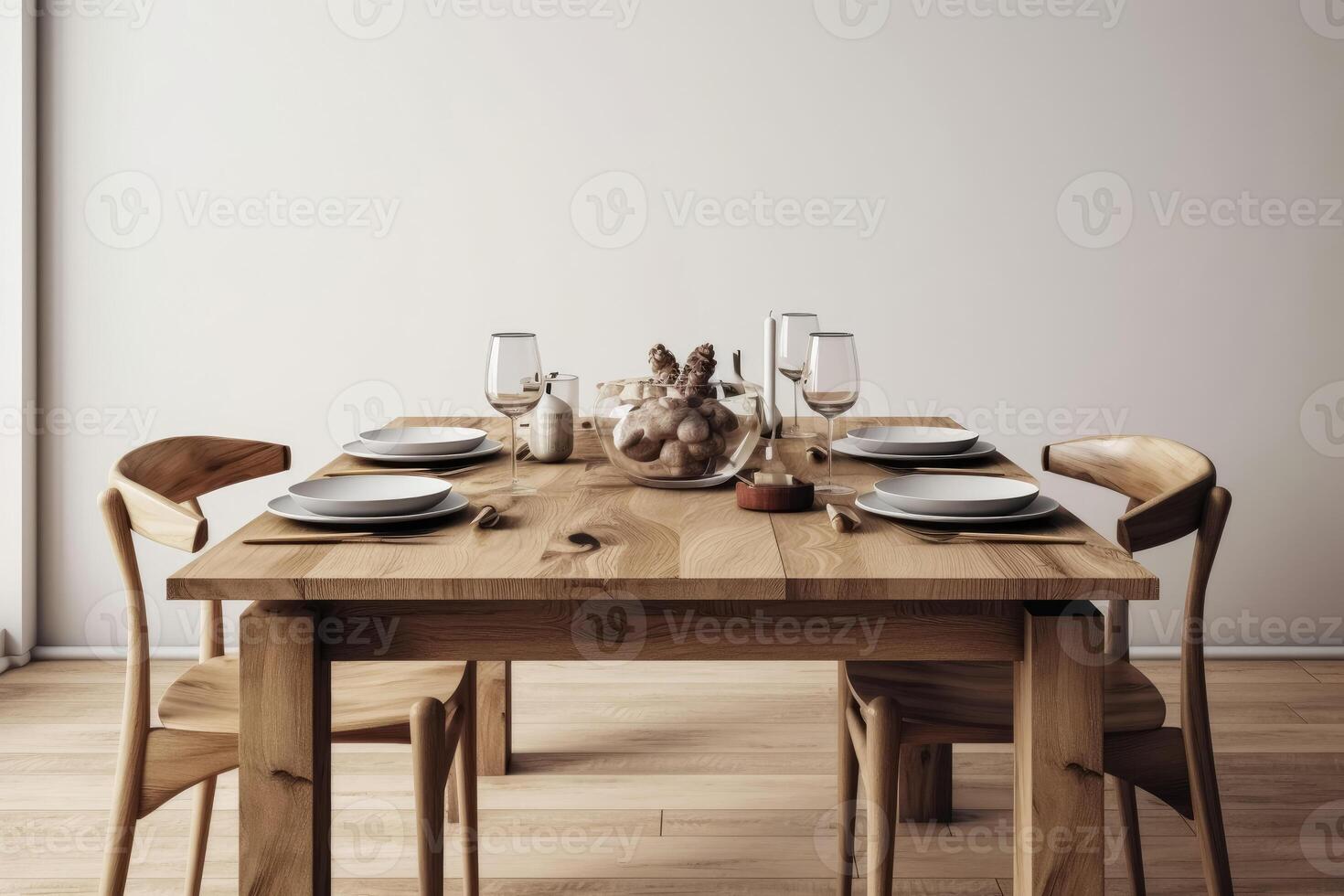 A dinner table made of rustic oak wood created with technology. photo