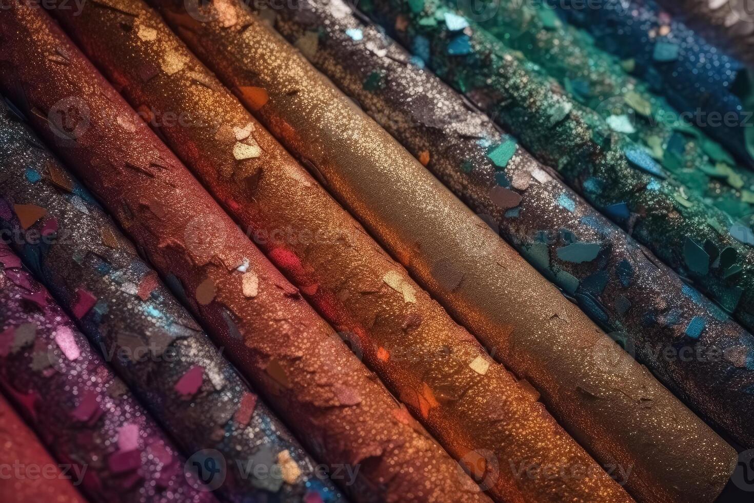 Photo realistic background texture of colourful glittering paper from above created with technology.