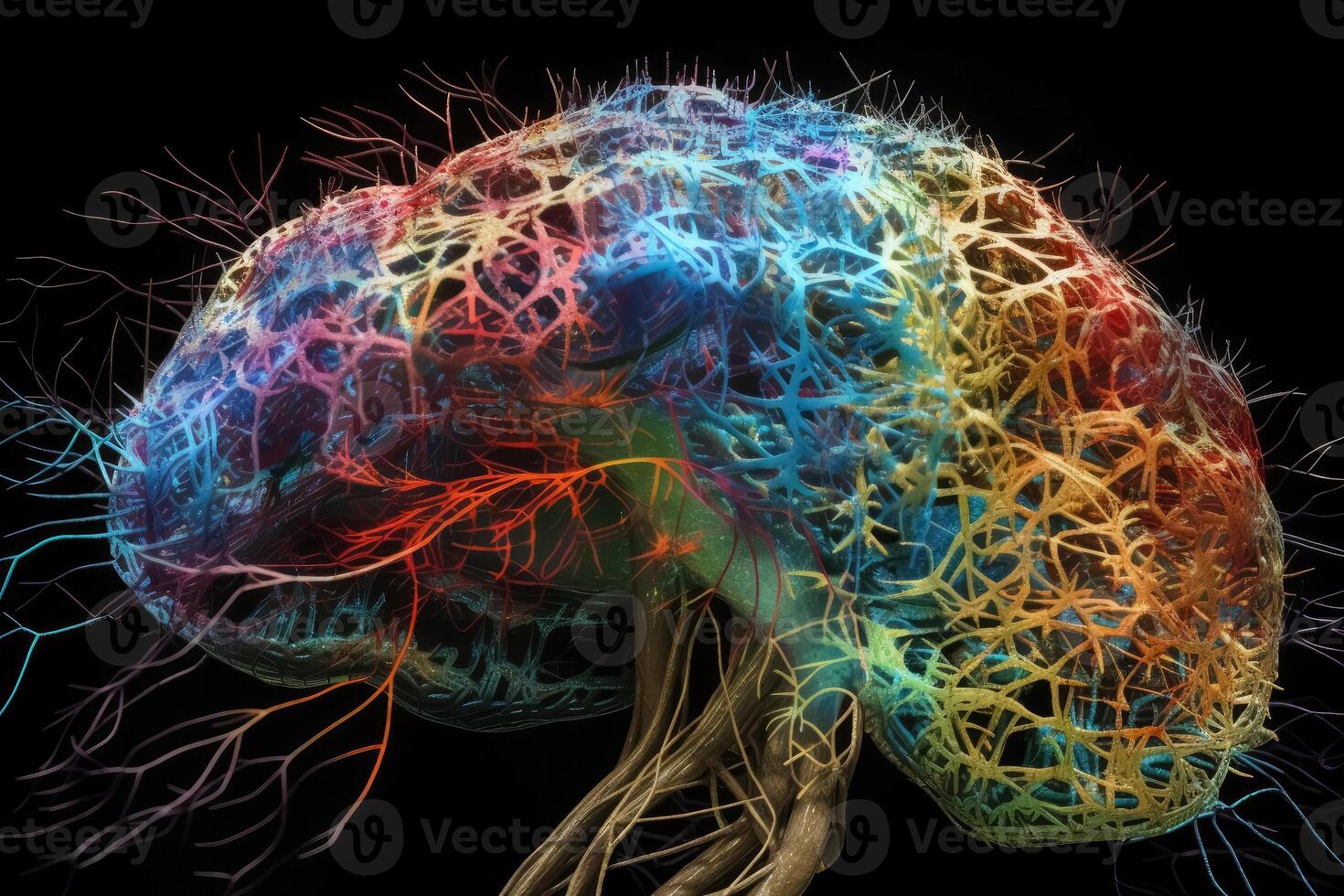A representation of neuroplasticity the human brain created with technology. photo