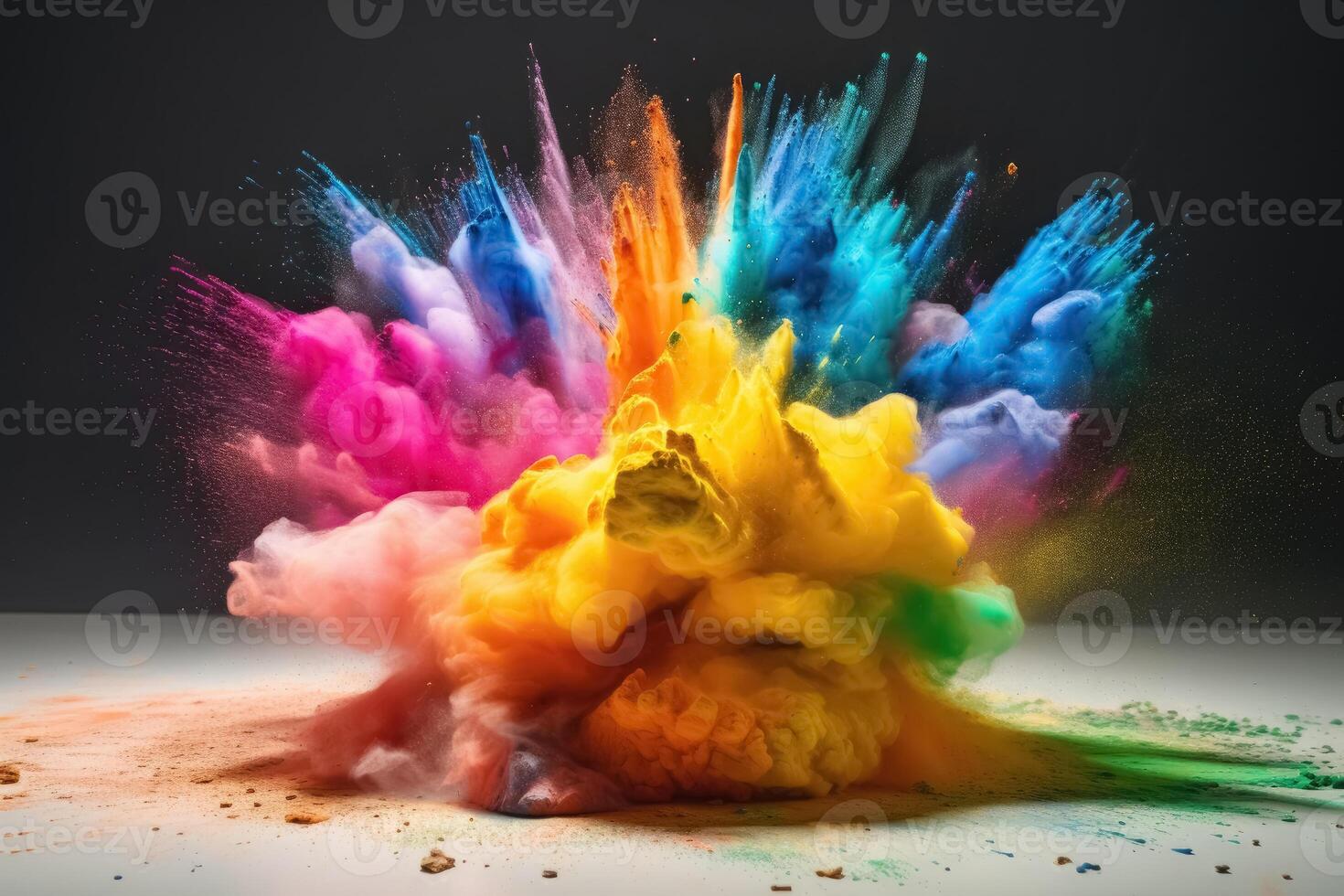 Exploding colors on a light background created with technology. photo