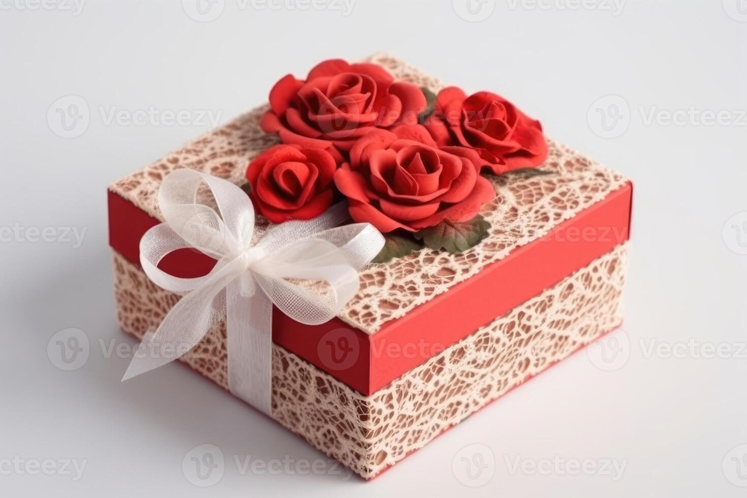 A beautiful valentine present box on a light background created with technology. photo
