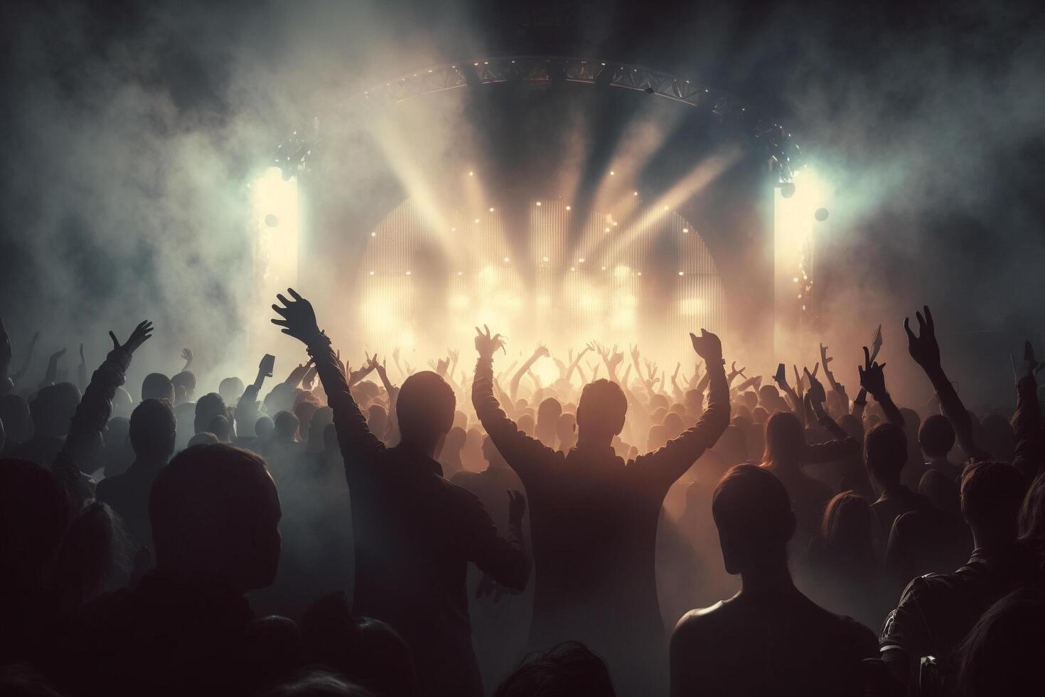 A crowd of people at a concert, crowd of people dancing on dancefloor, photo