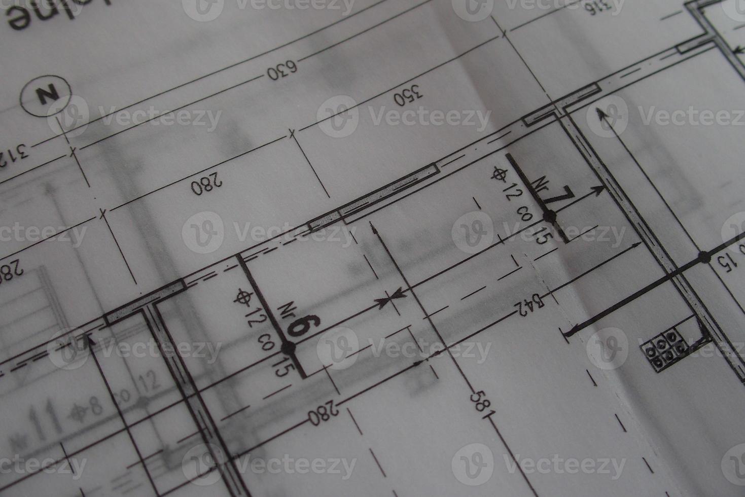 manual technical drawing made with a pencil on tracing paper photo