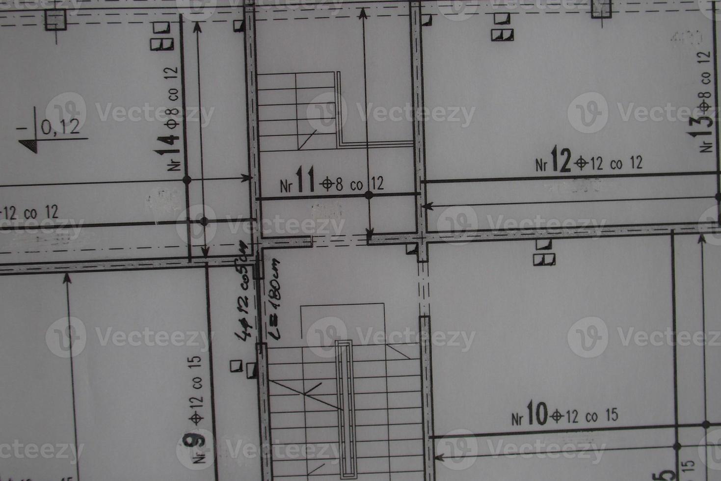 manual technical drawing made with a pencil on tracing paper photo