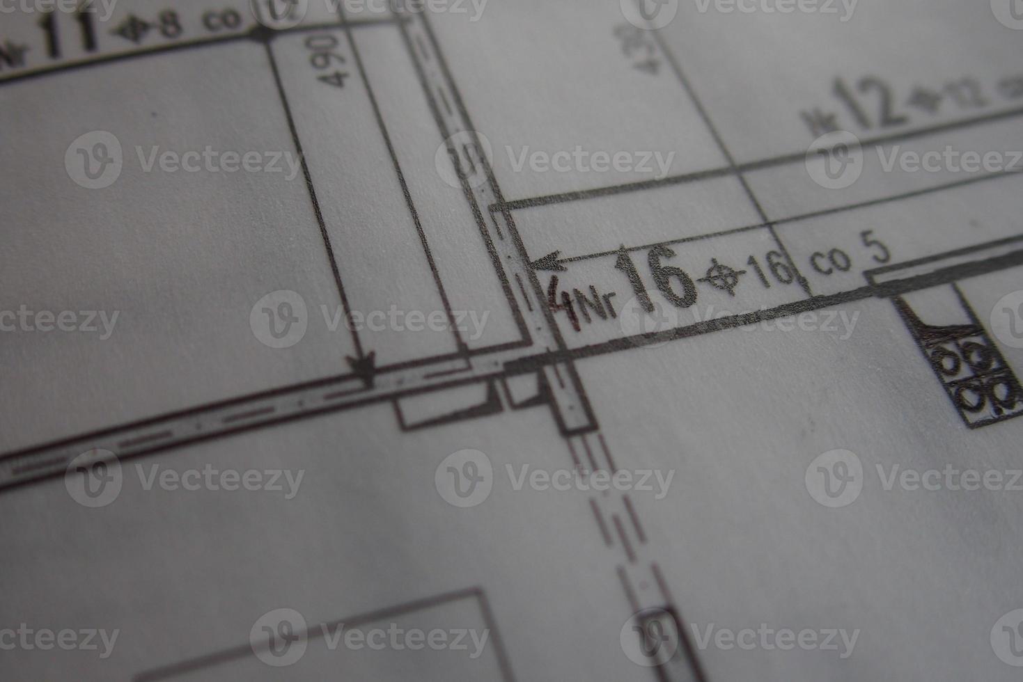 manual technical drawing made with a pencil on tracing paper photo