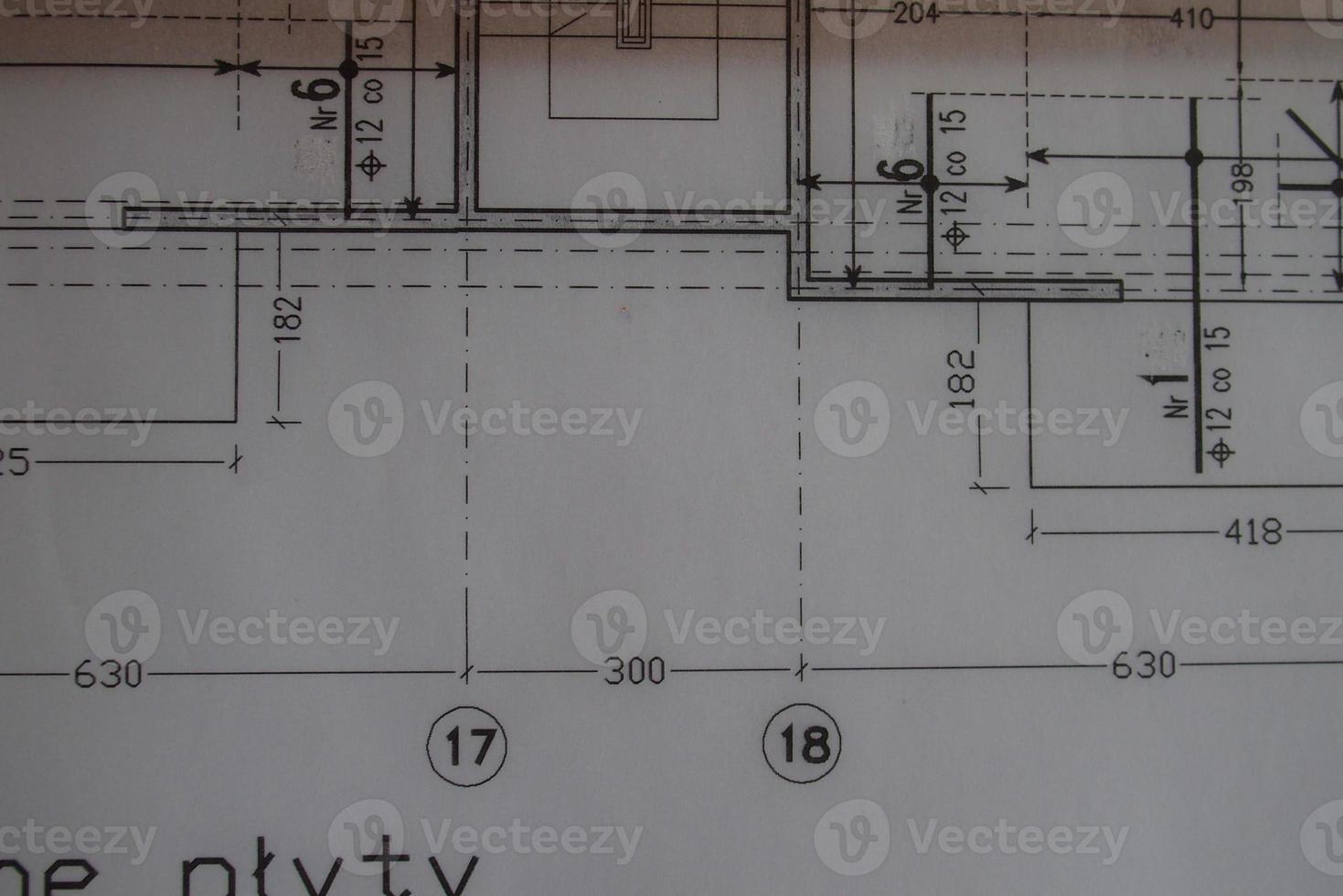 manual technical drawing made with a pencil on tracing paper photo