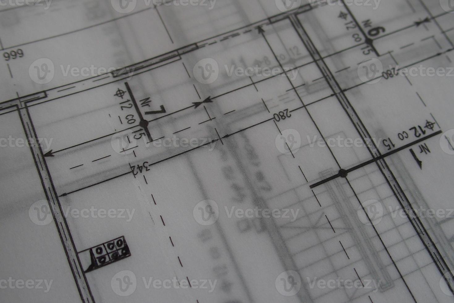 manual technical drawing made with a pencil on tracing paper photo