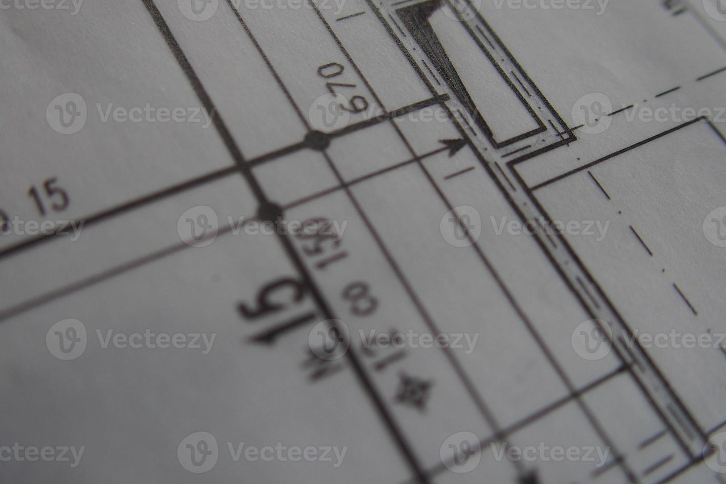 manual technical drawing made with a pencil on tracing paper photo