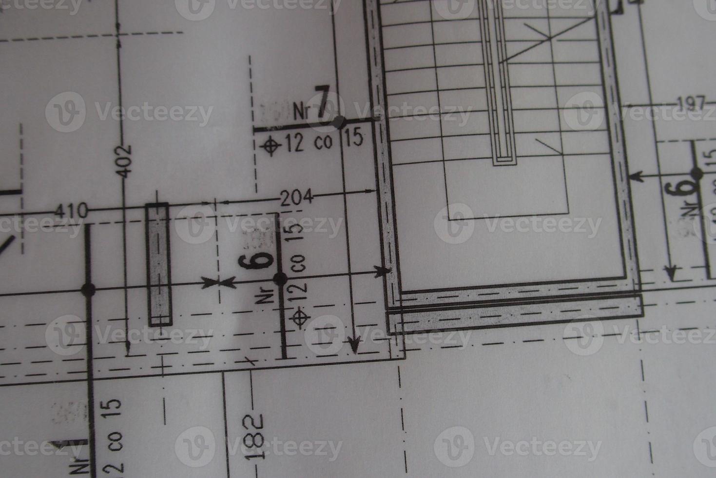 manual technical drawing made with a pencil on tracing paper photo