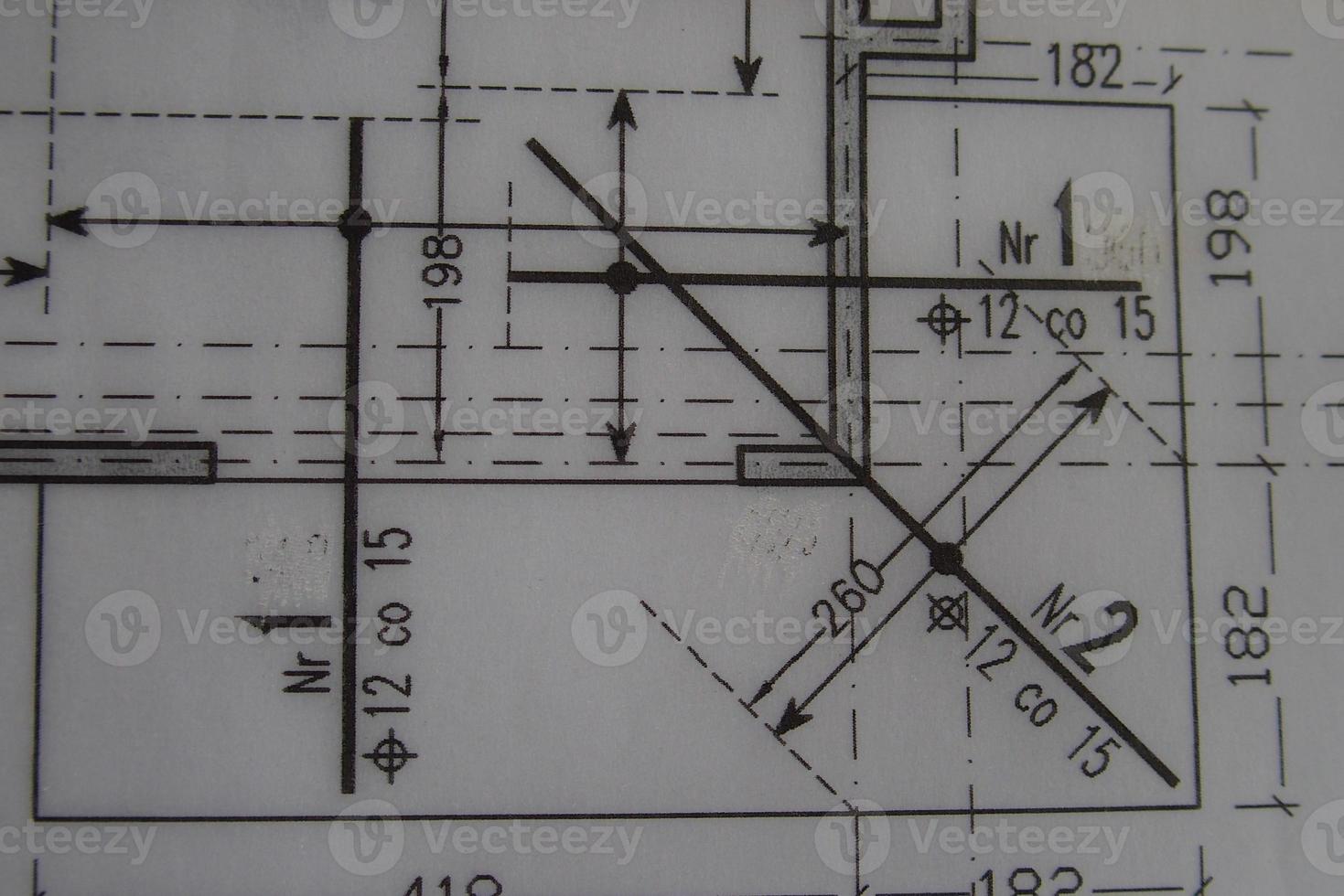 manual technical drawing made with a pencil on tracing paper photo