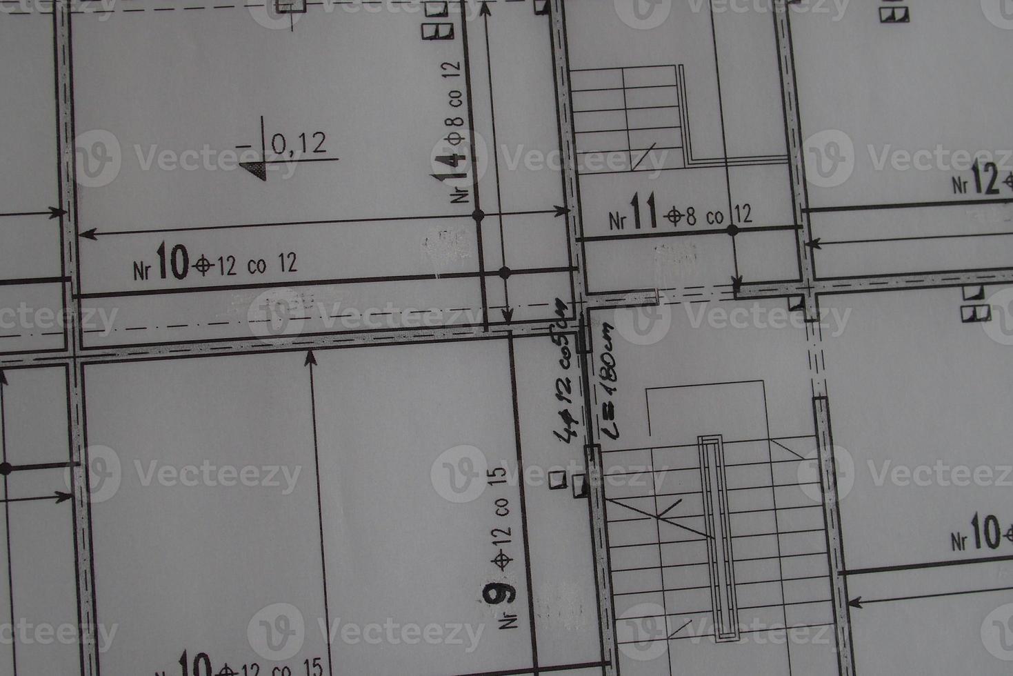 manual technical drawing made with a pencil on tracing paper photo