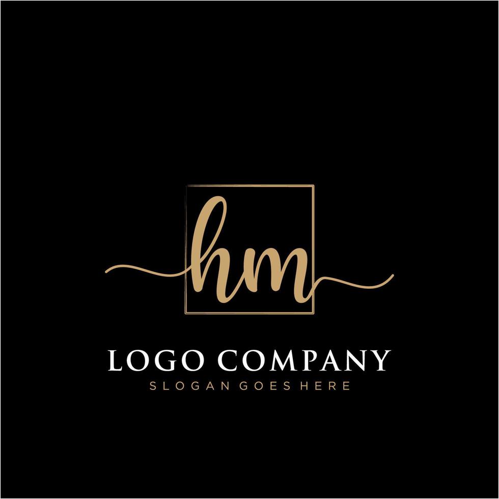 Initial HM feminine logo collections template. handwriting logo of initial signature, wedding, fashion, jewerly, boutique, floral and botanical with creative template for any company or business. vector