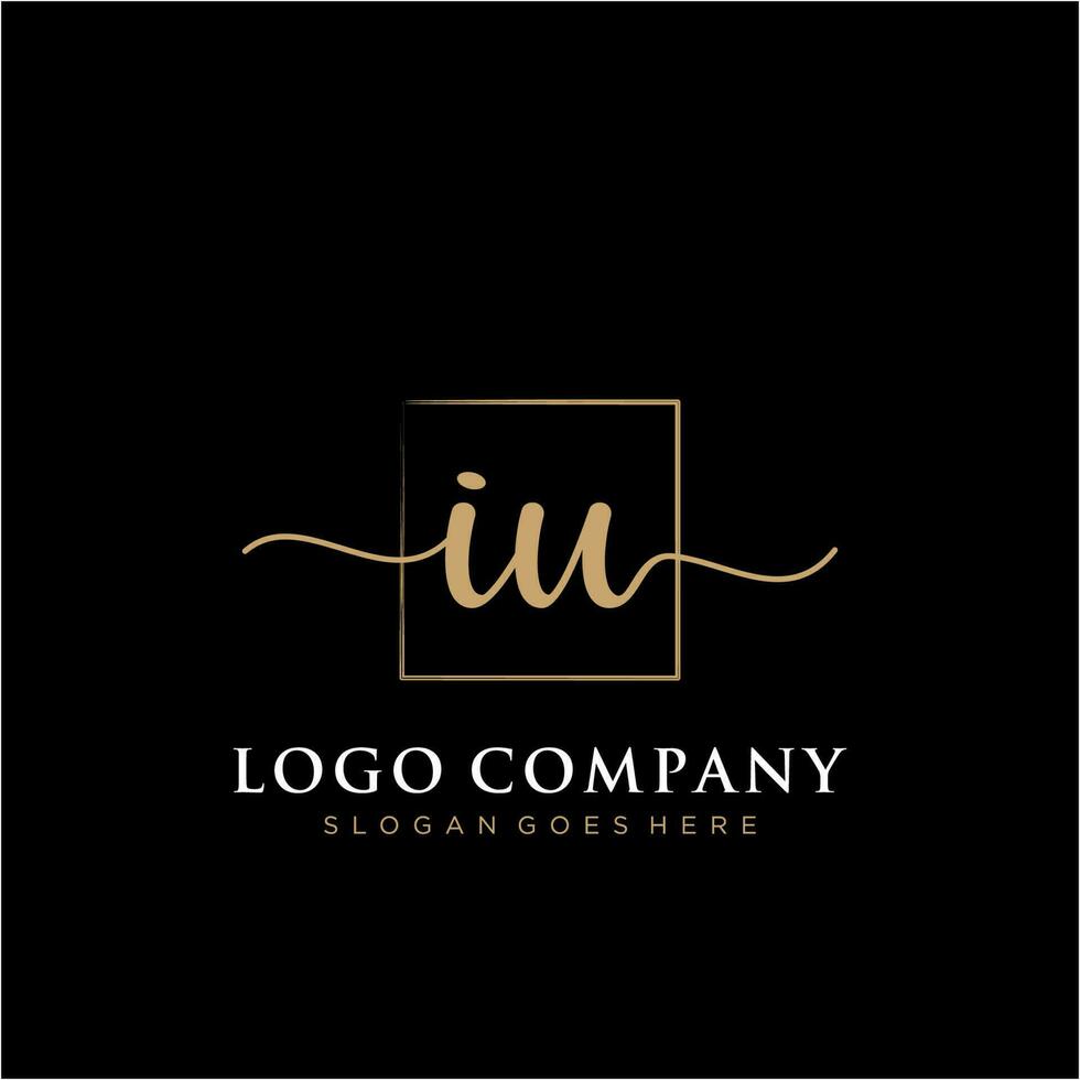 Initial IU feminine logo collections template. handwriting logo of initial signature, wedding, fashion, jewerly, boutique, floral and botanical with creative template for any company or business. vector