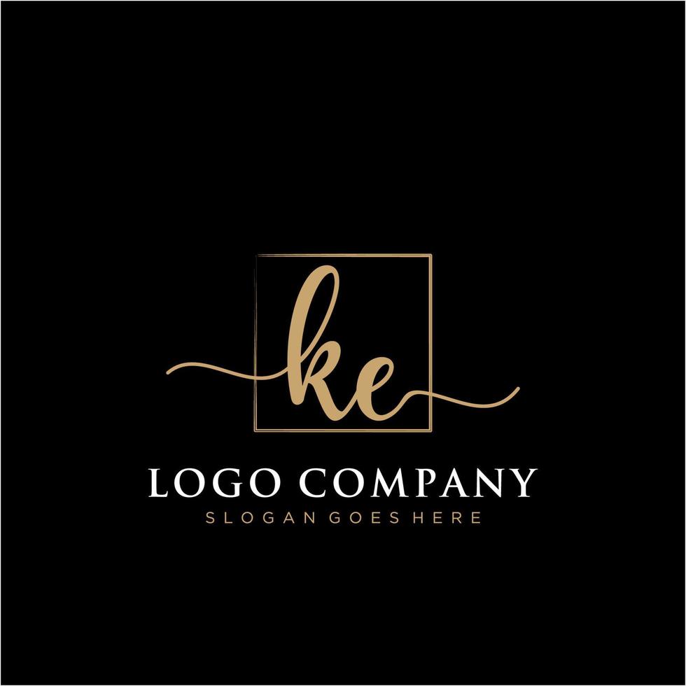 Initial KE feminine logo collections template. handwriting logo of initial signature, wedding, fashion, jewerly, boutique, floral and botanical with creative template for any company or business. vector