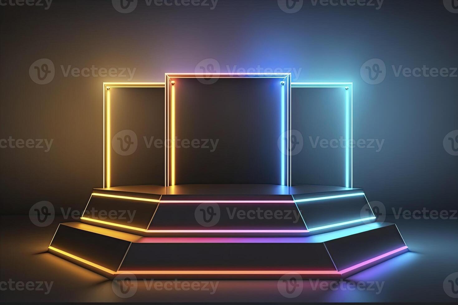 Pedestal illuminated with neon lights. photo