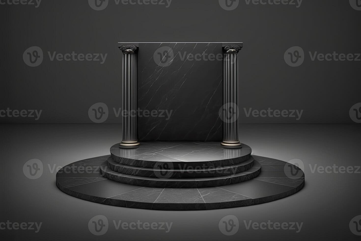 illuminated marble pedestal with black background. photo