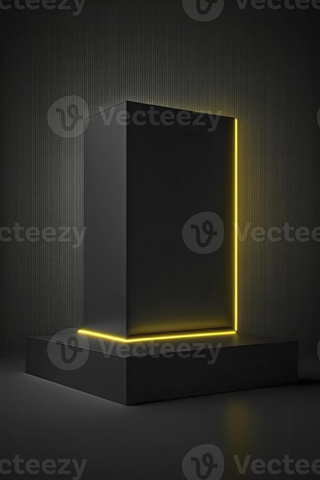 Pedestal illuminated with neon lights. photo