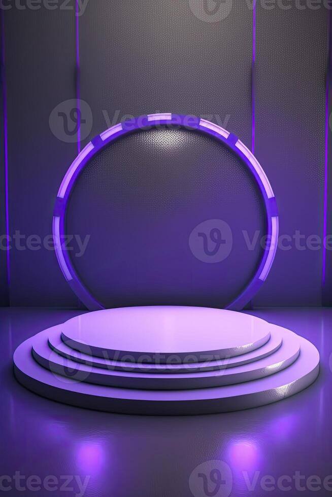 Pedestal illuminated with neon lights. photo