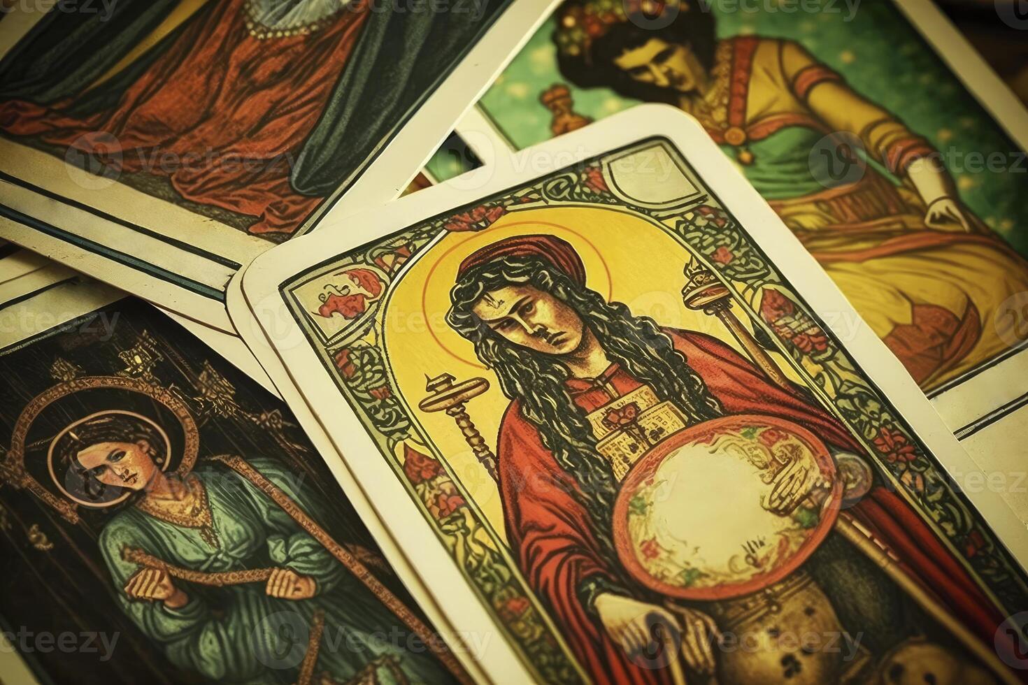 conjunto de tarot tarjetas Adivinación y fortuna narración. generativo ai foto