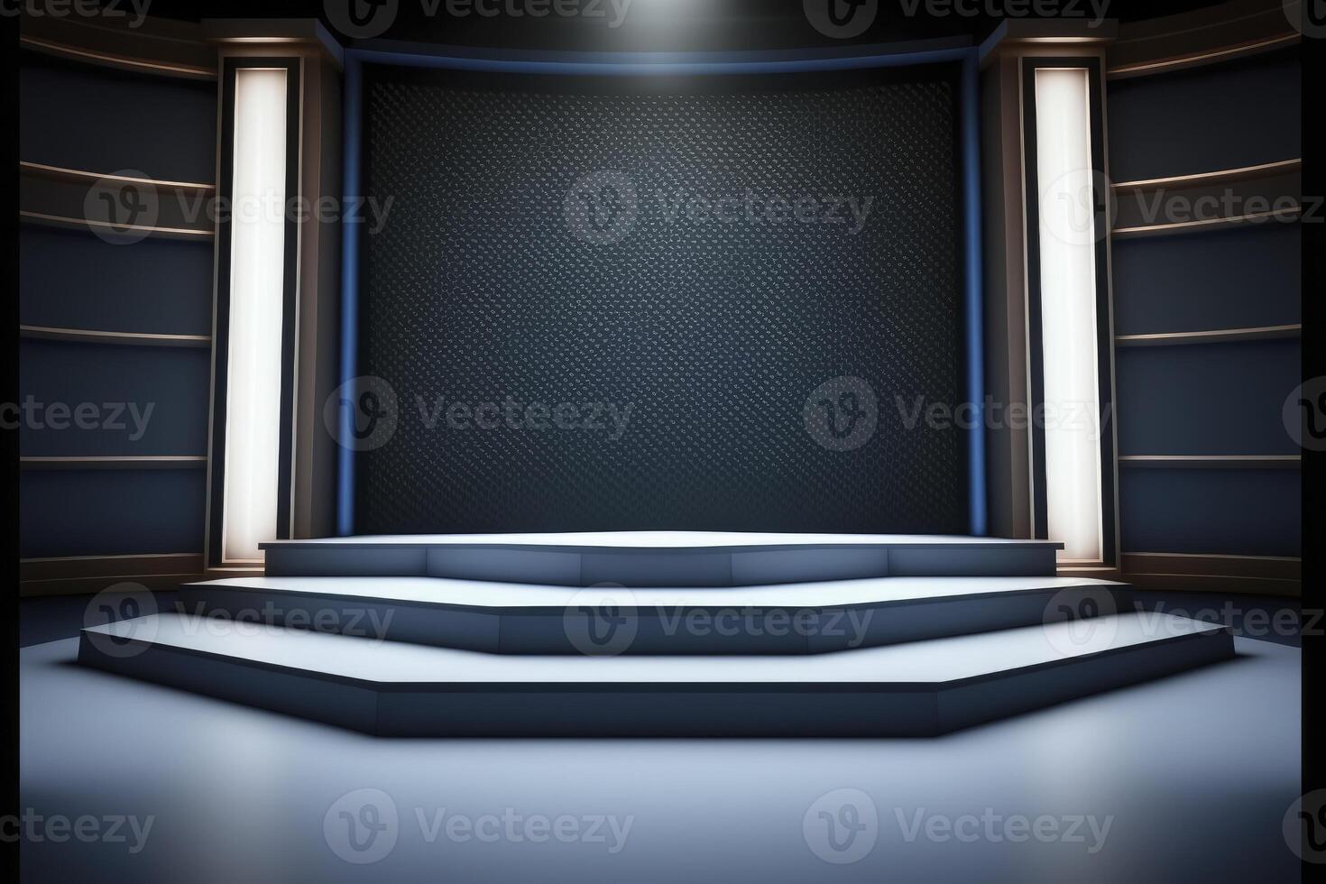 3d empty stage illuminated with lights. photo