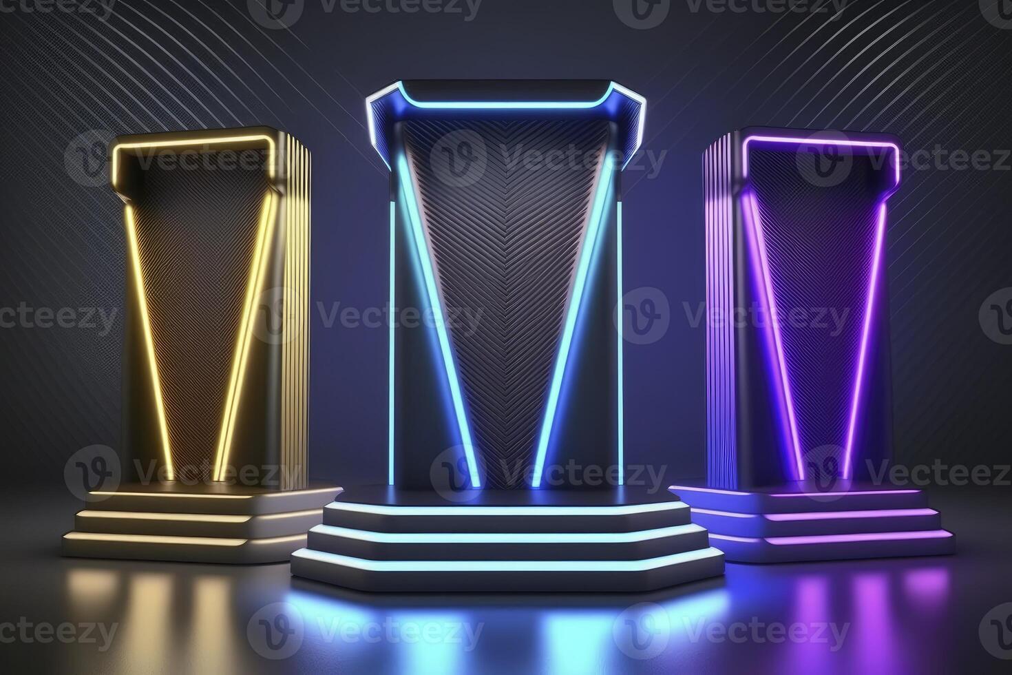 Pedestal illuminated with neon lights. photo