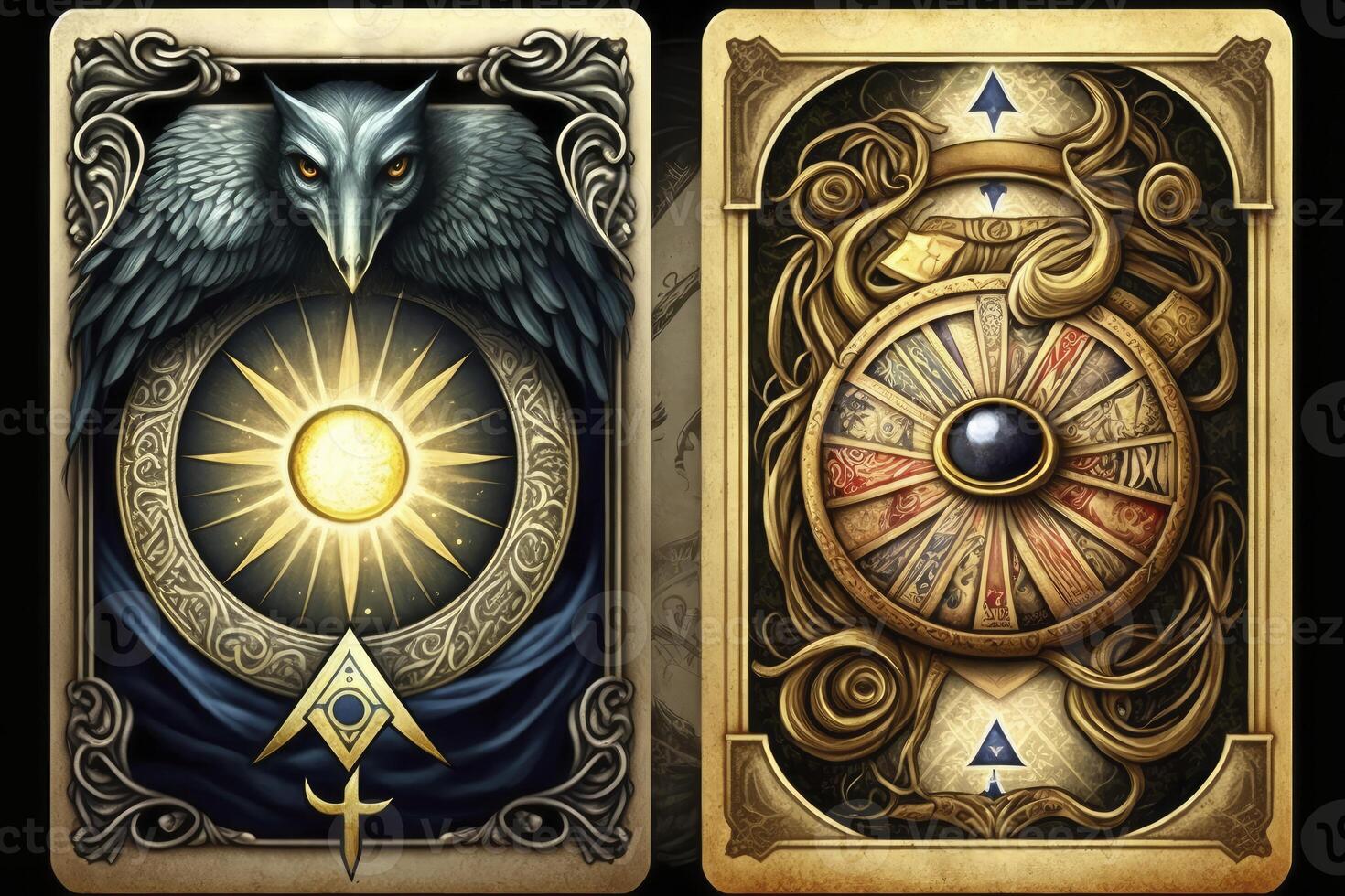 Set of tarot cards. Divination and fortune telling. photo