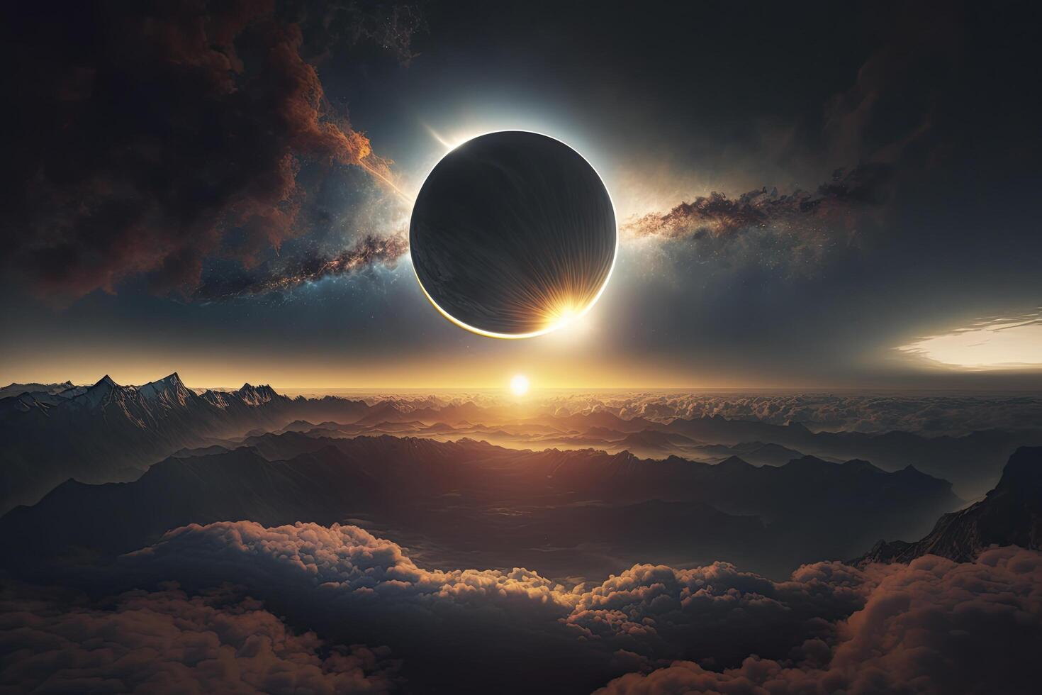 eclipse alone over clouds. photo