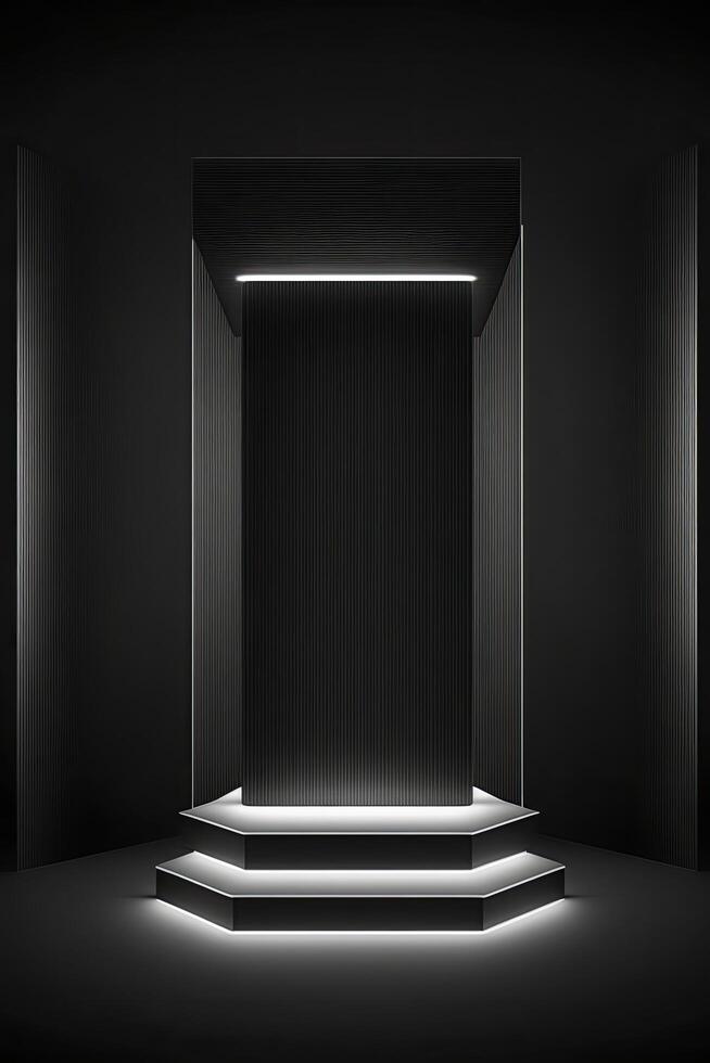 illuminated marble pedestal with black background. photo