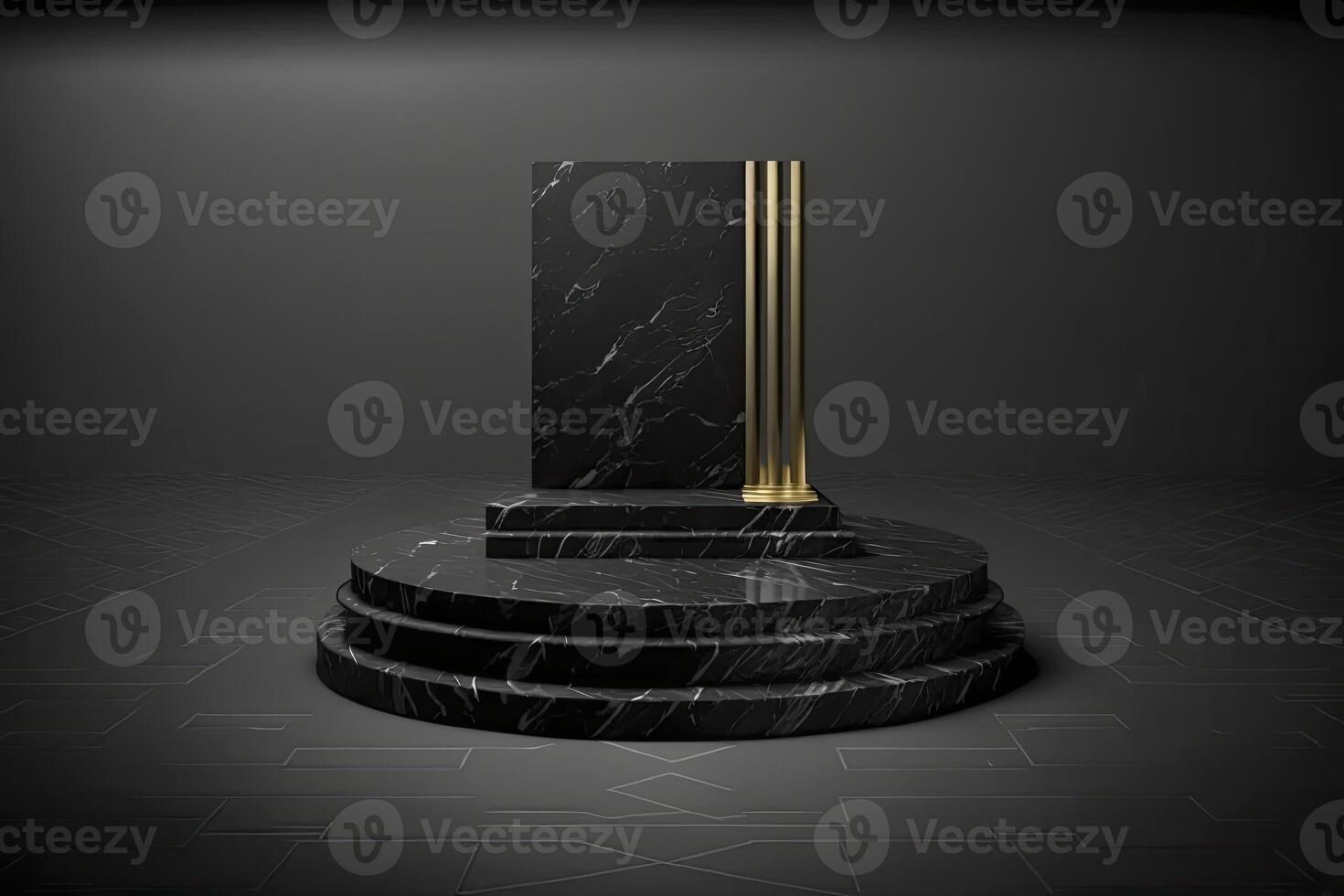 illuminated marble pedestal with black background. photo