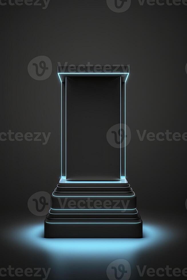 Pedestal illuminated with neon lights. photo